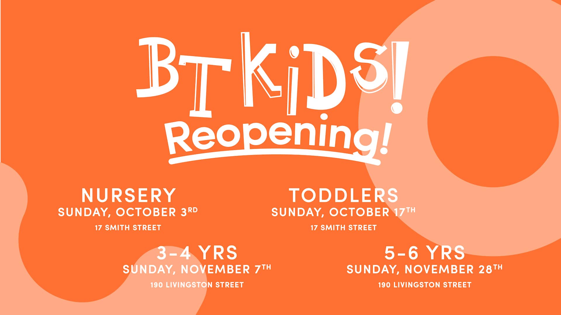 The Brooklyn Tabernacle BT Kids Reopening Banner