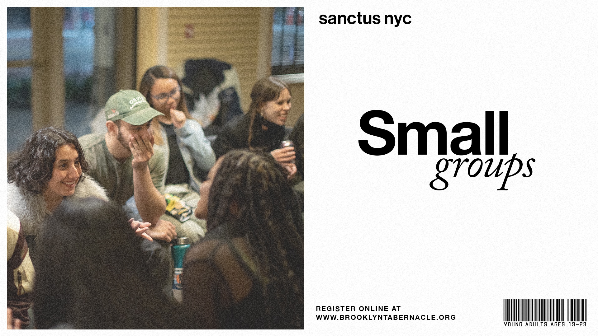The Brooklyn Tabernacle Sanctus NYC Small Groups registration thumbnail - A group of young adults smiling