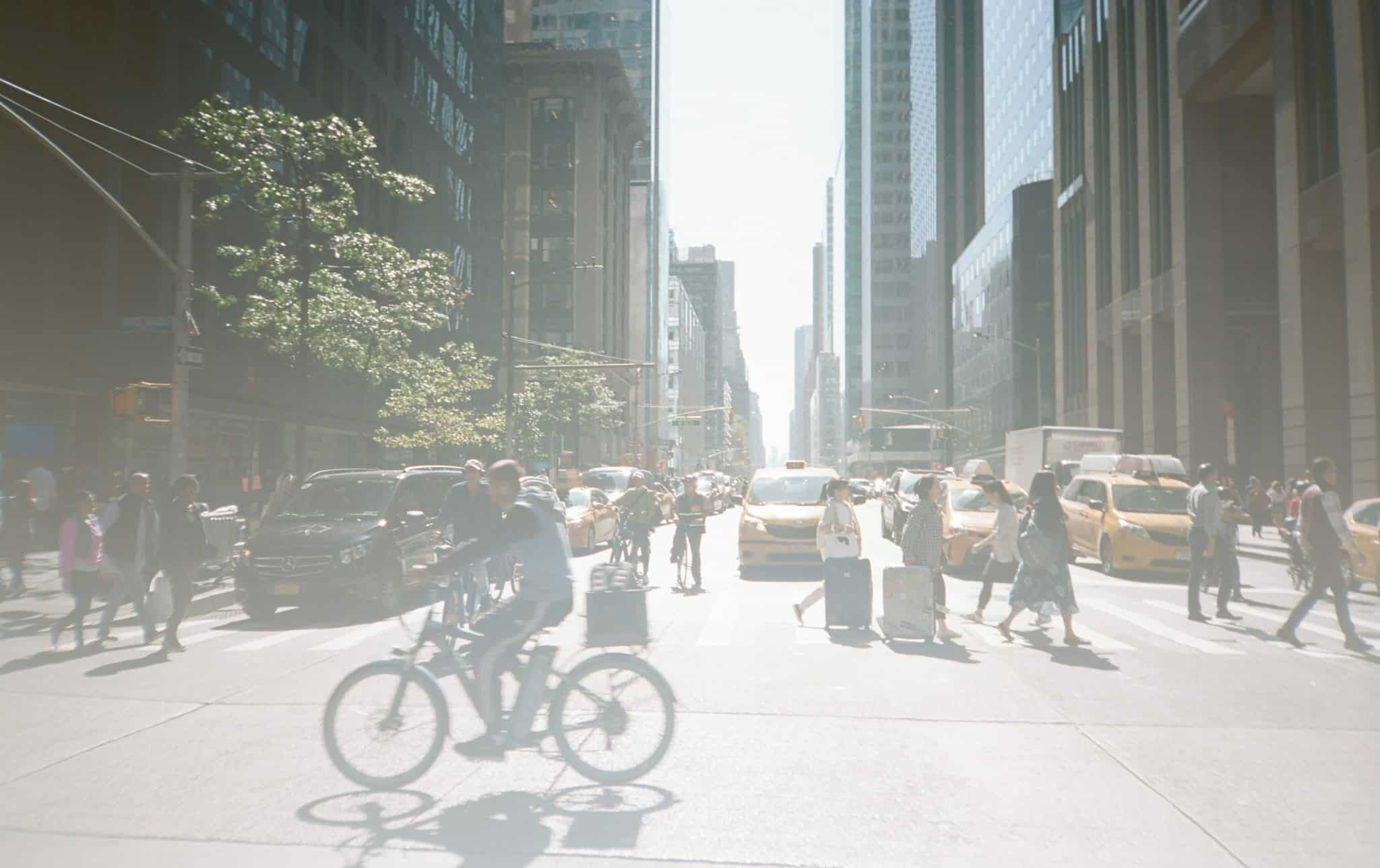 People maintaining their peace on a busy NYC street